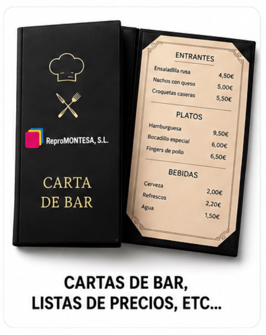 Cartas de bar y listas de precios